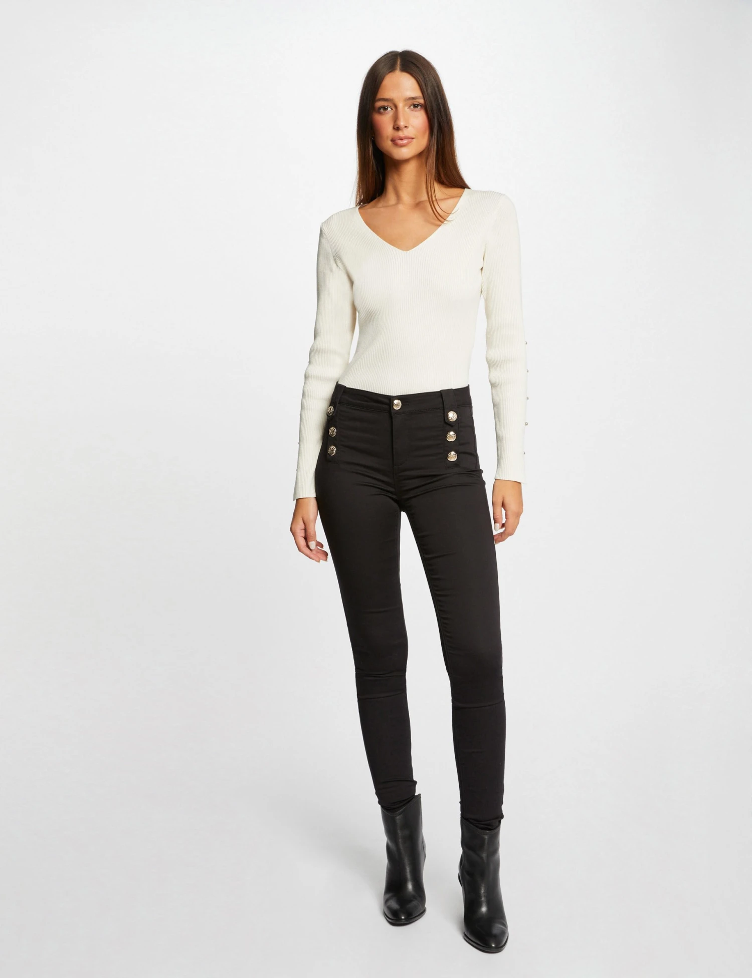 Pantalon Skinny Avec Boutons Décoratifs Noir Femme 3 Pantalon Skinny Avec Boutons Décoratifs Noir Femme