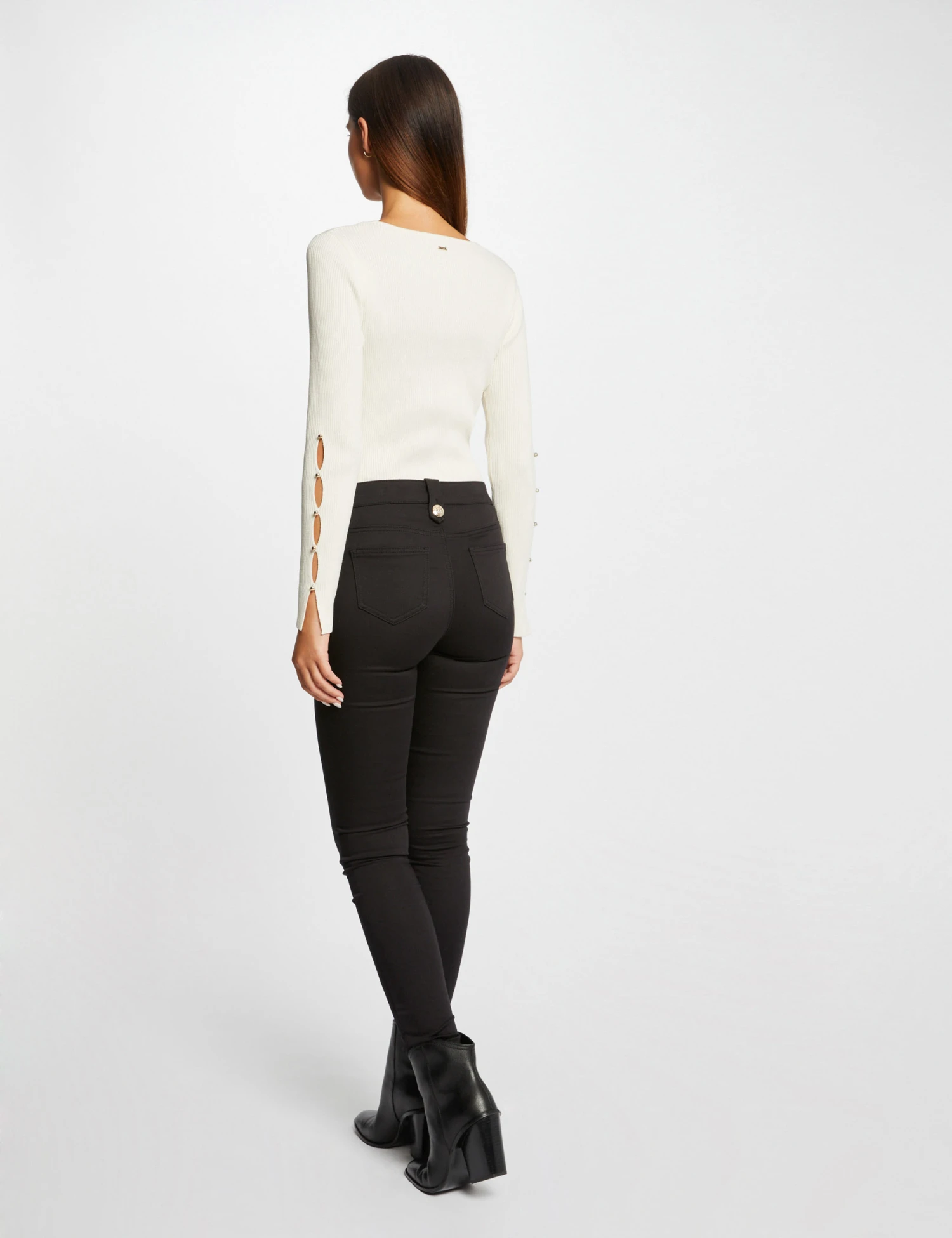 Pantalon Skinny Avec Boutons Décoratifs Noir Femme 4 Pantalon Skinny Avec Boutons Décoratifs Noir Femme – Image 2