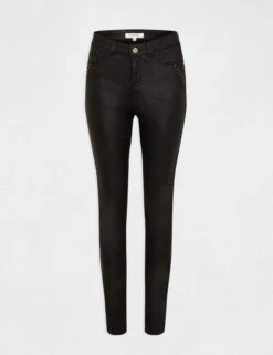 Pantalon Slim Enduit à Détails Cloutés Noir Femme -Tenue Legere Boutique pantalon slim enduit a details cloutes noir femme vue3 32536300949520100