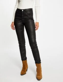 Pantalon Slim Enduit à Détails Cloutés Noir Femme -Tenue Legere Boutique pantalon slim enduit a details cloutes noir femme vue5 32536300949520100