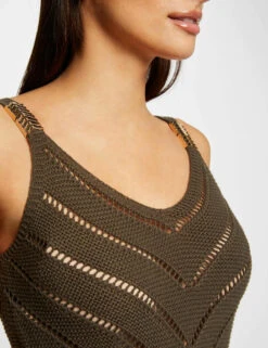 Pull Débardeur à Ornements Métalliques Vert Kaki Femme -Tenue Legere Boutique pull debardeur a ornements metalliques vert kaki femme vue4 32536300898830715