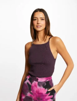 Pull Débardeur Bretelles Fines Prune Femme