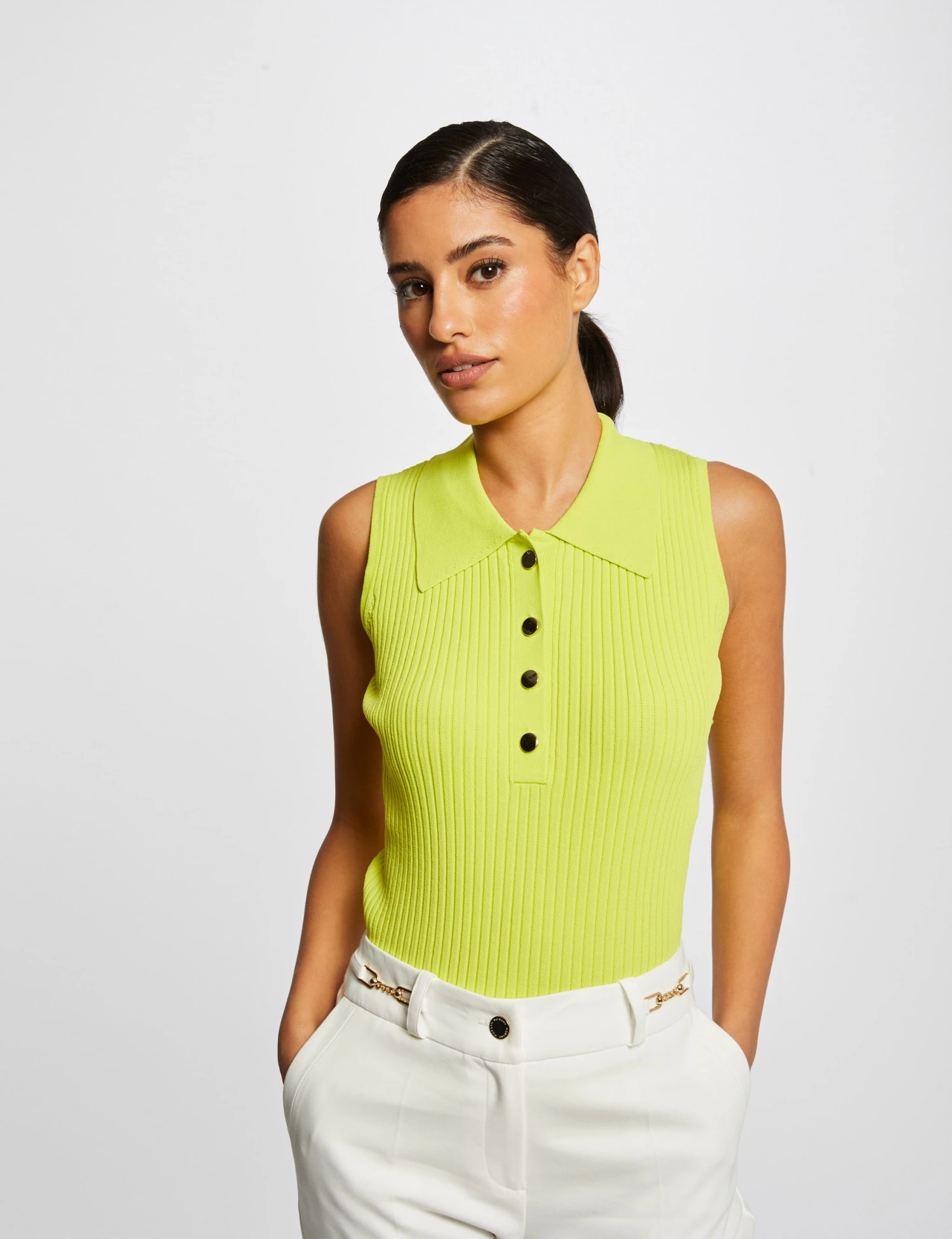 Pull Débardeur Sans Manches Col Polo Anis Femme 3 Pull Débardeur Sans Manches Col Polo Anis Femme