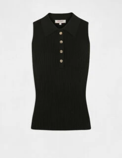 Pull Débardeur Sans Manches Col Polo Noir Femme -Tenue Legere Boutique pull debardeur sans manches col polo noir femme vue3 32536300930950100