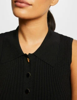 Pull Débardeur Sans Manches Col Polo Noir Femme -Tenue Legere Boutique pull debardeur sans manches col polo noir femme vue4 32536300930950100