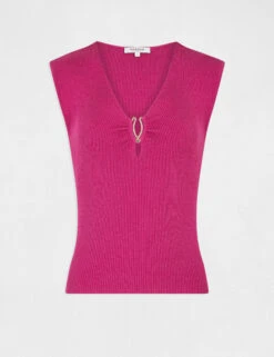 Pull Manches Courtes Col Détail Bijou Framboise Femme -Tenue Legere Boutique pull manches courtes col detail bijou framboise femme vue3 32536300942750502