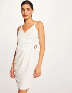 Robe Ajustée Avec Effet Drapé Ecru Femme -Tenue Legere Boutique robe ajustee avec effet drape ecru femme vue5 32536300896930201