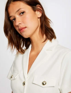 Robe Ajustée Avec Manches Courtes Ecru Femme -Tenue Legere Boutique robe ajustee avec manches courtes ecru femme vue4 32536300901870201