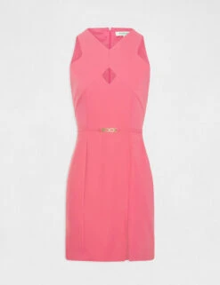 Robe Ajustée Avec Ouverture Et Fente Rose Femme -Tenue Legere Boutique robe ajustee avec ouverture et fente rose femme vue3 32536300938720503