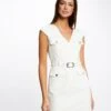 Robe Ajustée Ceinturée Avec Col En V Ecru Femme -Tenue Legere Boutique robe ajustee ceinturee avec col en v ecru femme vue1 32536300931090201