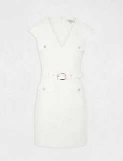 Robe Ajustée Ceinturée Avec Col En V Ecru Femme -Tenue Legere Boutique robe ajustee ceinturee avec col en v ecru femme vue3 32536300931090201