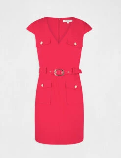 Robe Ajustée Ceinturée Avec Col En V Framboise Femme 11 Robe Ajustée Ceinturée Avec Col En V Framboise Femme -Tenue Legere Boutique robe ajustee ceinturee avec col en v framboise femme vue3 32536300931090502