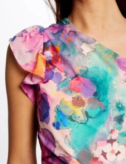 Robe Ajustée Drapée Asymétrique Imprimée Multico Femme -Tenue Legere Boutique robe ajustee drapee asymetrique imprimee multico femme vue6 32536300938650900