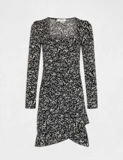 Robe Ajustée Drapée Imprimé Abstrait Noir Femme -Tenue Legere Boutique robe ajustee drapee imprime abstrait noir femme vue3 32536300941160100