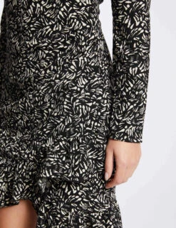 Robe Ajustée Drapée Imprimé Abstrait Noir Femme -Tenue Legere Boutique robe ajustee drapee imprime abstrait noir femme vue4 32536300941160100