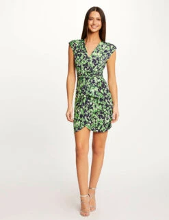 Robe Ajustée Drapée Imprimé Abstrait Vert Femme -Tenue Legere Boutique robe ajustee drapee imprime abstrait vert femme vue5 32536300945610600