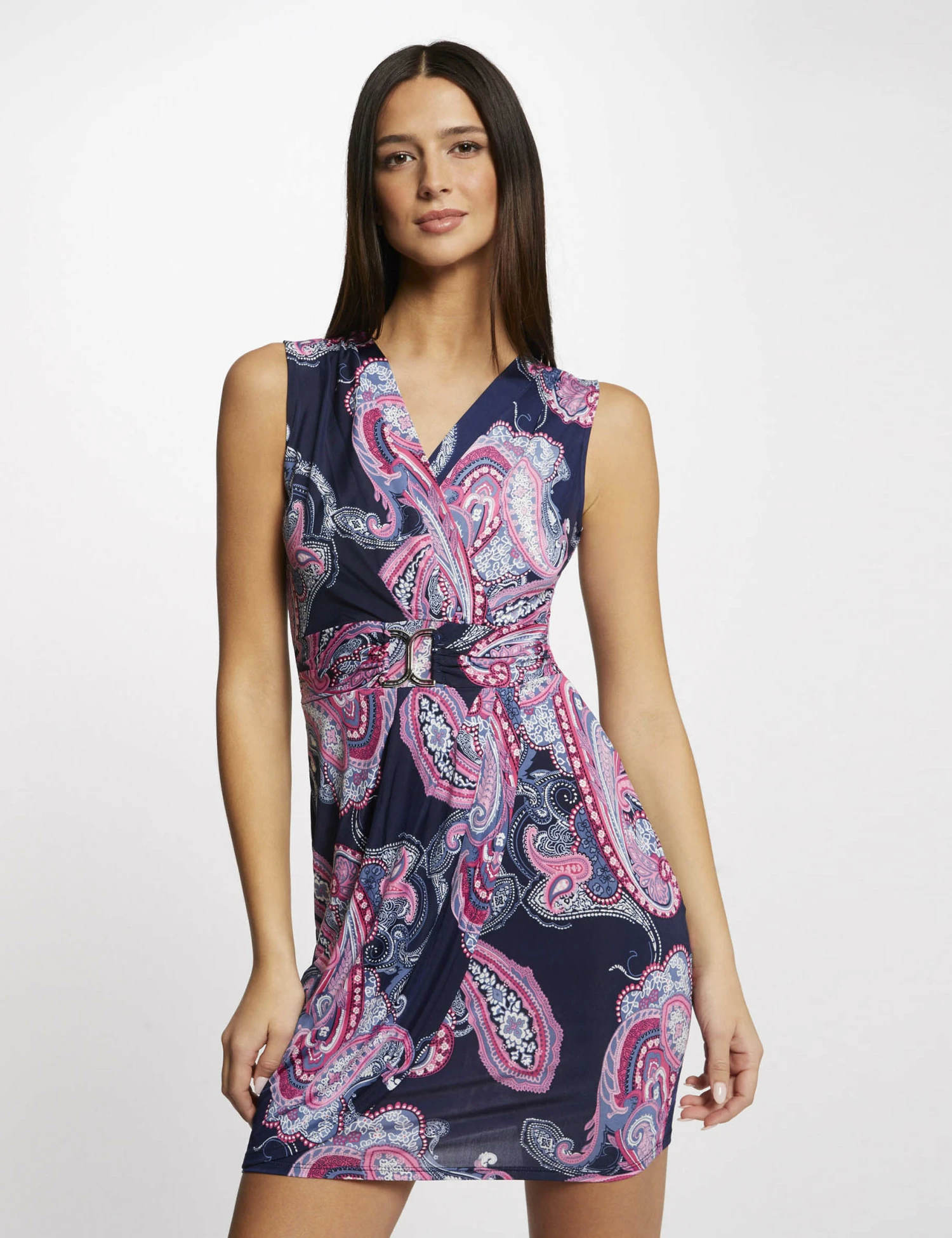 Robe Ajustée Drapée Imprimé Cachemire Marine Femme 3 Robe Ajustée Drapée Imprimé Cachemire Marine Femme