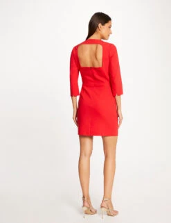 Robe Ajustée Encolure Carrée Dos Ouvert Rouge Femme -Tenue Legere Boutique robe ajustee encolure carree dos ouvert rouge femme vue2 32536300951690500