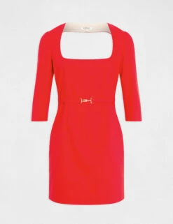 Robe Ajustée Encolure Carrée Dos Ouvert Rouge Femme -Tenue Legere Boutique robe ajustee encolure carree dos ouvert rouge femme vue3 32536300951690500