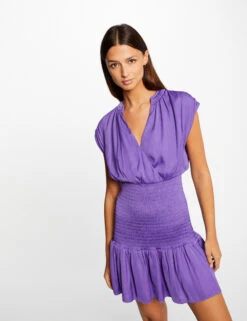 Robe Ajustée Smockée Satin Sans Manches Violet Femme -Tenue Legere Boutique robe ajustee smockee satin sans manches violet femme vue5 32536300950710310