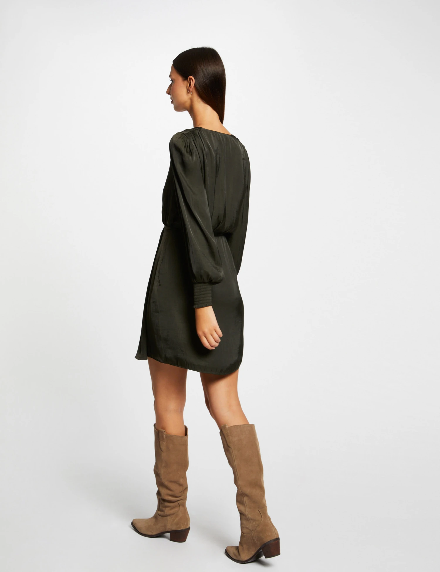 Robe Cintrée Drapée Satin Vert Fonce Femme 4 Robe Cintrée Drapée Satin Vert Fonce Femme – Image 2