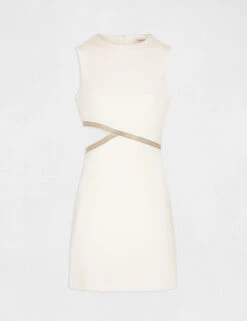 Robe Droite Avec Strass Et Ouverture Ecru Femme -Tenue Legere Boutique robe droite avec strass et ouverture ecru femme vue3 32536300939220201