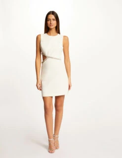 Robe Droite Avec Strass Et Ouverture Ecru Femme -Tenue Legere Boutique robe droite avec strass et ouverture ecru femme vue5 32536300939220201
