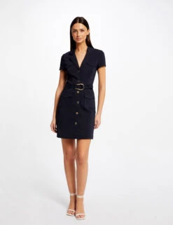 Robe Droite Boutonnée Ceinturée Marine Femme -Tenue Legere Boutique robe droite boutonnee ceinturee marine femme vue5 32536300949290301