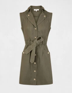 Robe Droite Boutonnée Ceinturée Vert Kaki Femme -Tenue Legere Boutique robe droite boutonnee ceinturee vert kaki femme vue3 32536300930990715