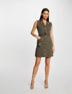 Robe Droite Boutonnée Ceinturée Vert Kaki Femme -Tenue Legere Boutique robe droite boutonnee ceinturee vert kaki femme vue5 32536300930990715