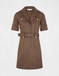 Robe Droite Ceinturée à Manches Courtes Vert Kaki Femme -Tenue Legere Boutique robe droite ceinturee a manches courtes vert kaki femme vue3 32536300940750603