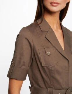 Robe Droite Ceinturée à Manches Courtes Vert Kaki Femme -Tenue Legere Boutique robe droite ceinturee a manches courtes vert kaki femme vue4 32536300940750603