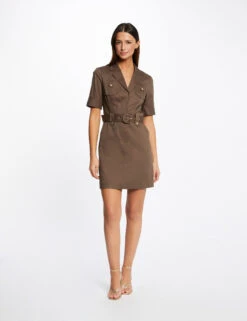 Robe Droite Ceinturée à Manches Courtes Vert Kaki Femme -Tenue Legere Boutique robe droite ceinturee a manches courtes vert kaki femme vue5 32536300940750603