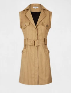 Robe Droite Ceinturée à Rayures Sable Femme -Tenue Legere Boutique robe droite ceinturee a rayures sable femme vue3 32536300930310205