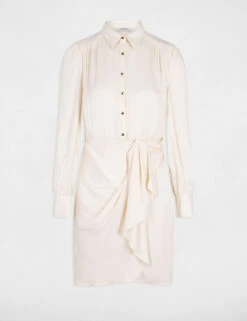 Robe Droite Drapée Satinée Ecru Moyen Femme 12 Robe Droite Drapée Satinée Ecru Moyen Femme -Tenue Legere Boutique robe droite drapee satinee ecru moyen femme vue3 32536300946440213