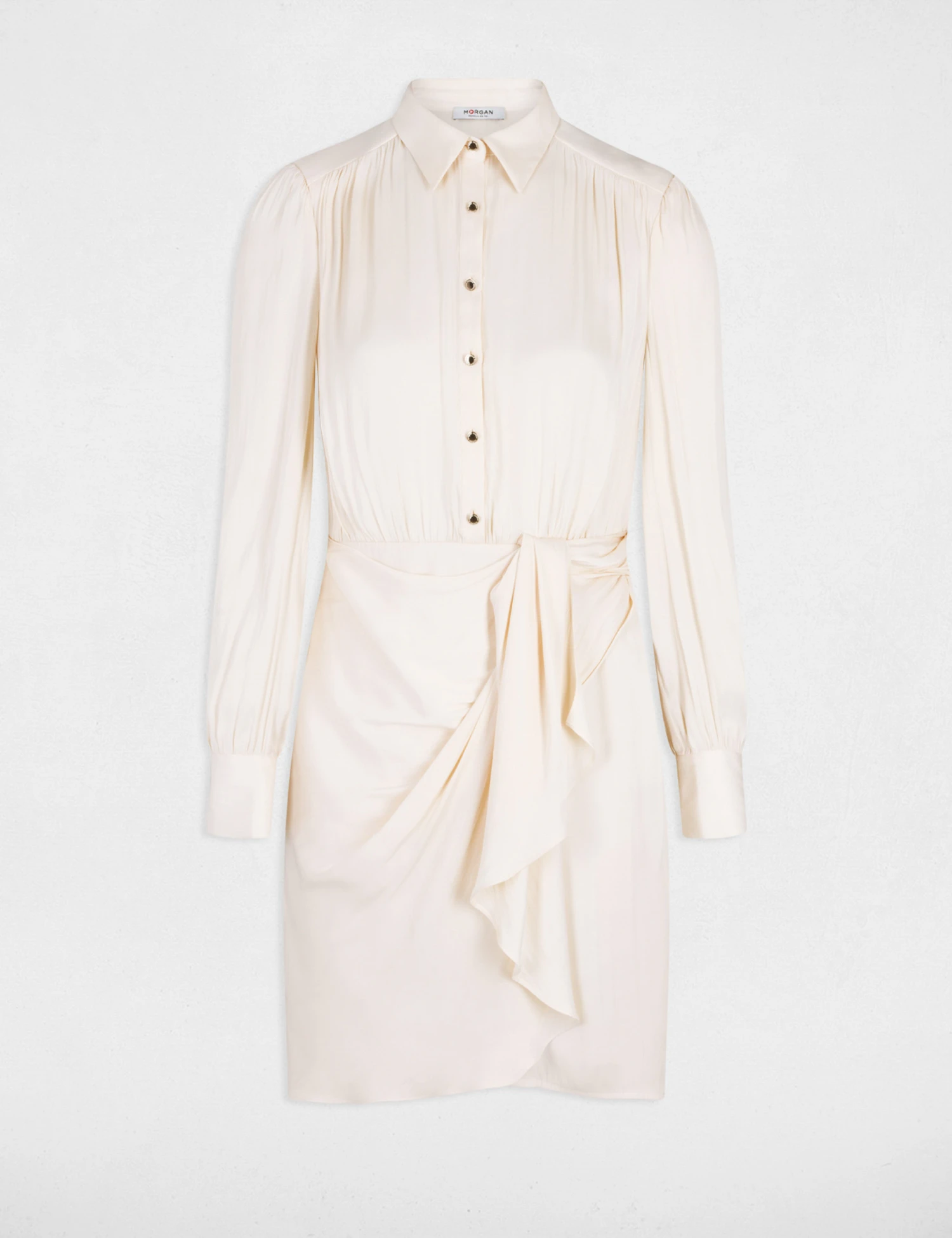 Robe Droite Drapée Satinée Ecru Moyen Femme 7 Robe Droite Drapée Satinée Ecru Moyen Femme – Image 5