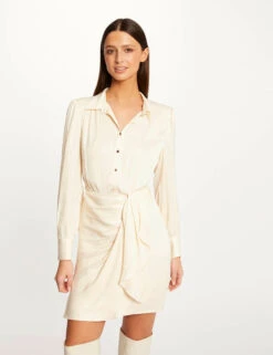 Robe Droite Drapée Satinée Ecru Moyen Femme 11 Robe Droite Drapée Satinée Ecru Moyen Femme -Tenue Legere Boutique robe droite drapee satinee ecru moyen femme vue5 32536300946440213