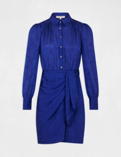 Robe Droite Drapée Satinée Imprimée Bleu Electrique Femme -Tenue Legere Boutique robe droite drapee satinee imprimee bleu electrique femme vue3 32536300942700314