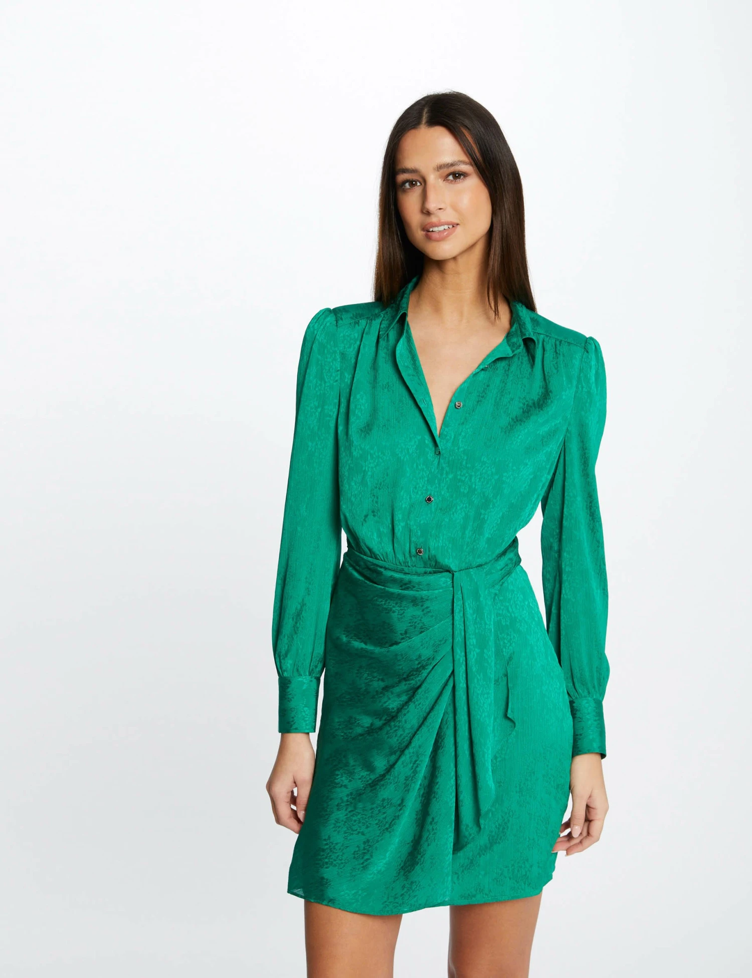 Robe Droite Drapée Satinée Imprimée Vert Femme 3 Robe Droite Drapée Satinée Imprimée Vert Femme