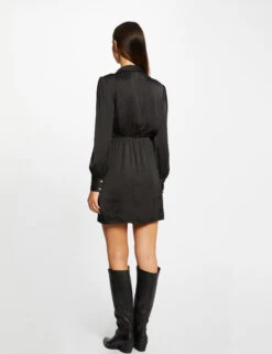 Robe Droite Drapée Satinée Noir Femme -Tenue Legere Boutique robe droite drapee satinee noir femme vue2 32536300946440100