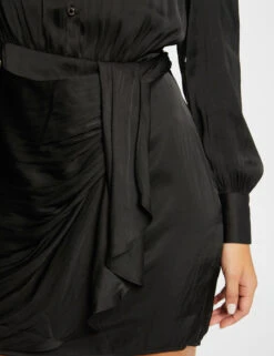 Robe Droite Drapée Satinée Noir Femme -Tenue Legere Boutique robe droite drapee satinee noir femme vue4 32536300946440100