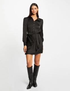 Robe Droite Drapée Satinée Noir Femme -Tenue Legere Boutique robe droite drapee satinee noir femme vue5 32536300946440100