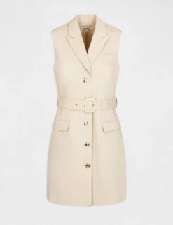 Robe Droite Sans Manches Ceinturée Beige Femme -Tenue Legere Boutique robe droite sans manches ceinturee beige femme vue3 32536300886140202