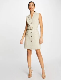 Robe Droite Sans Manches Ceinturée Beige Femme -Tenue Legere Boutique robe droite sans manches ceinturee beige femme vue5 32536300886140202