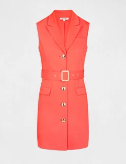 Robe Droite Sans Manches Ceinturée Rouge Femme -Tenue Legere Boutique robe droite sans manches ceinturee rouge femme vue3 32536300886140500