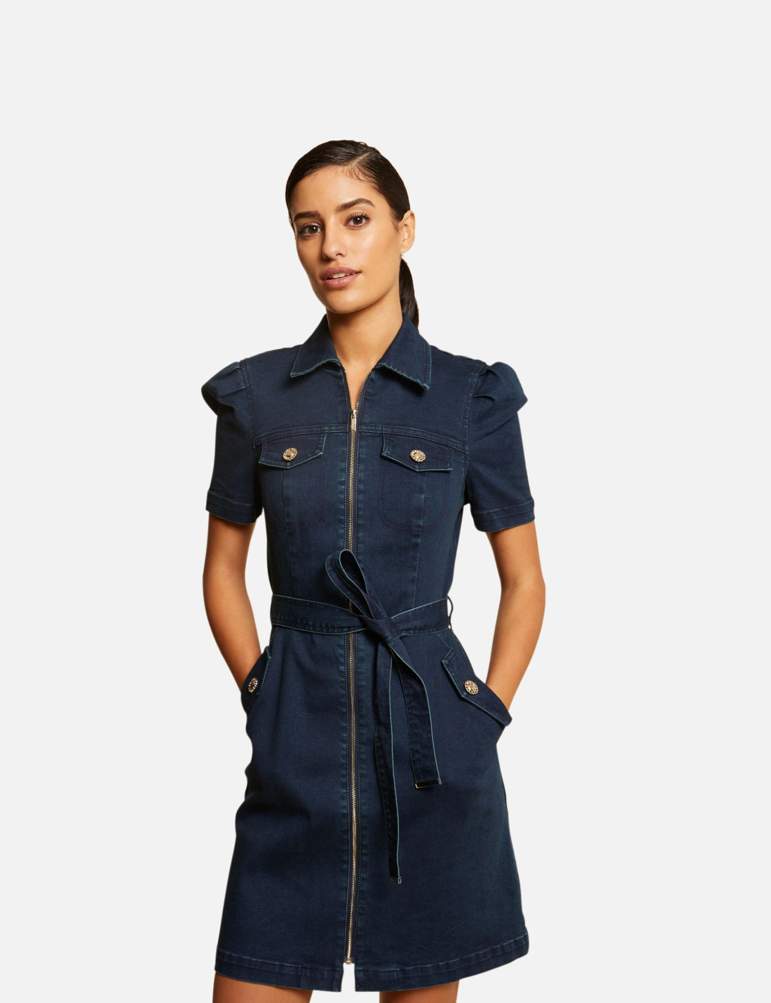 Robe Droite Zippée Ceinturée En Jean Jean Brut Femme 3 Robe Droite Zippée Ceinturée En Jean Jean Brut Femme