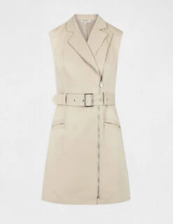 Robe Portefeuille Zippée Ceinturée Beige Clair Femme -Tenue Legere Boutique robe portefeuille zippee ceinturee beige clair femme vue3 32536300942450209