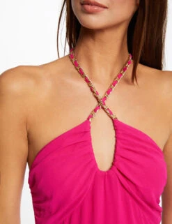 Robe Trapèze Avec Col Bustier Rose Fonce Femme -Tenue Legere Boutique robe trapeze avec col bustier rose fonce femme vue6 32536300931700515