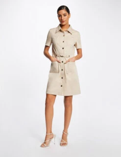 Robe Trapèze Boutonnée Avec Boucle Beige Femme 11 Robe Trapèze Boutonnée Avec Boucle Beige Femme -Tenue Legere Boutique robe trapeze boutonnee avec boucle beige femme vue5 32536300931720202