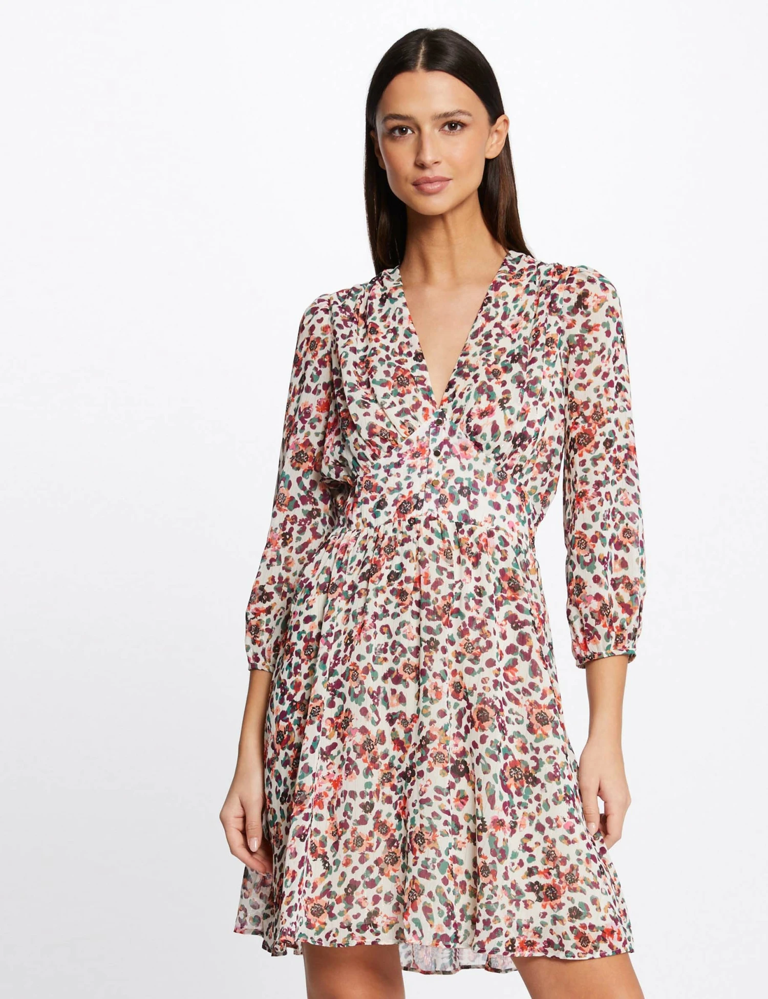 Robe Trapèze Fluide Imprimé Floral Ecru Femme 3 Robe Trapèze Fluide Imprimé Floral Ecru Femme